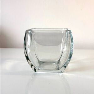 Libbey Large Heavy Square Votive Candle Bowl Glass Vase Curved Tapered Square 4”